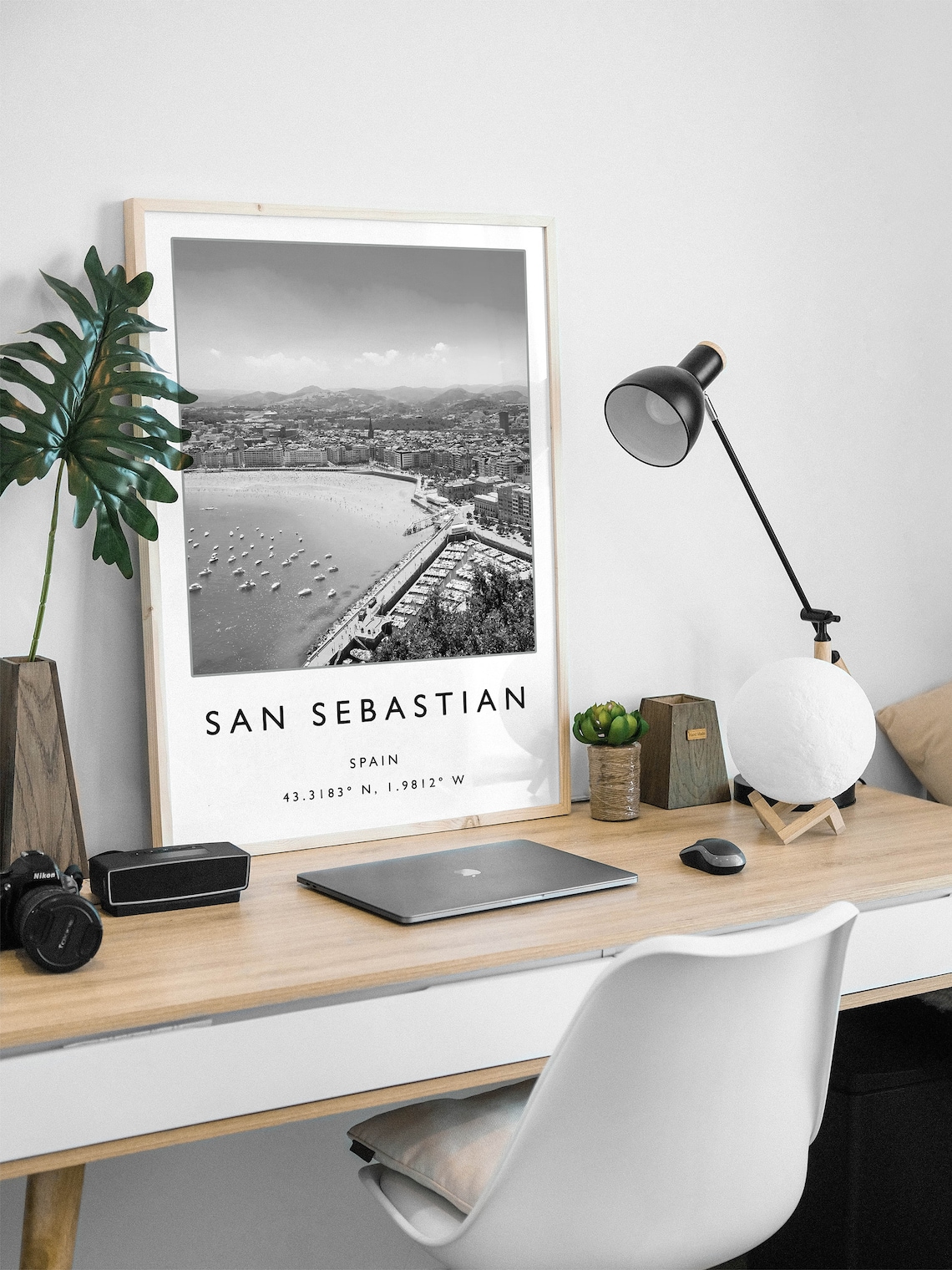 San Sebastian Spain Bay Aerial View Black White Photo Poster - Image 2