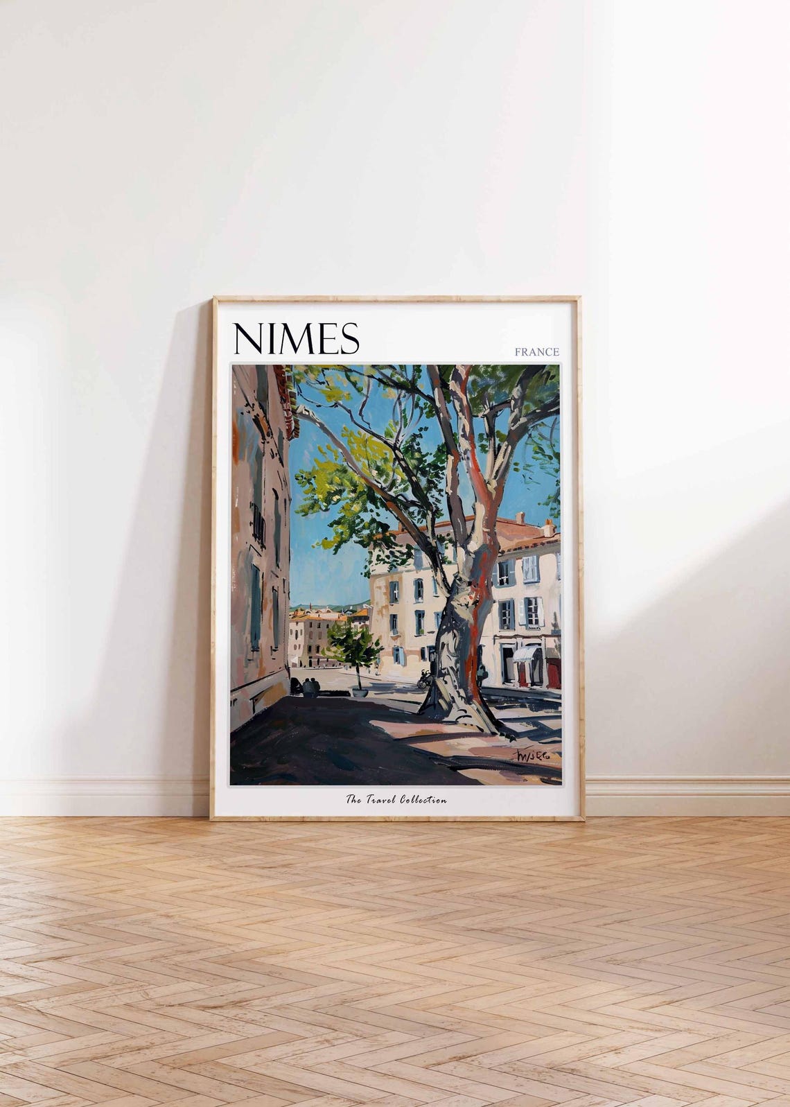 Nimes France Old Town Square With Ancient Plane Tree Scene Poster - Image 2