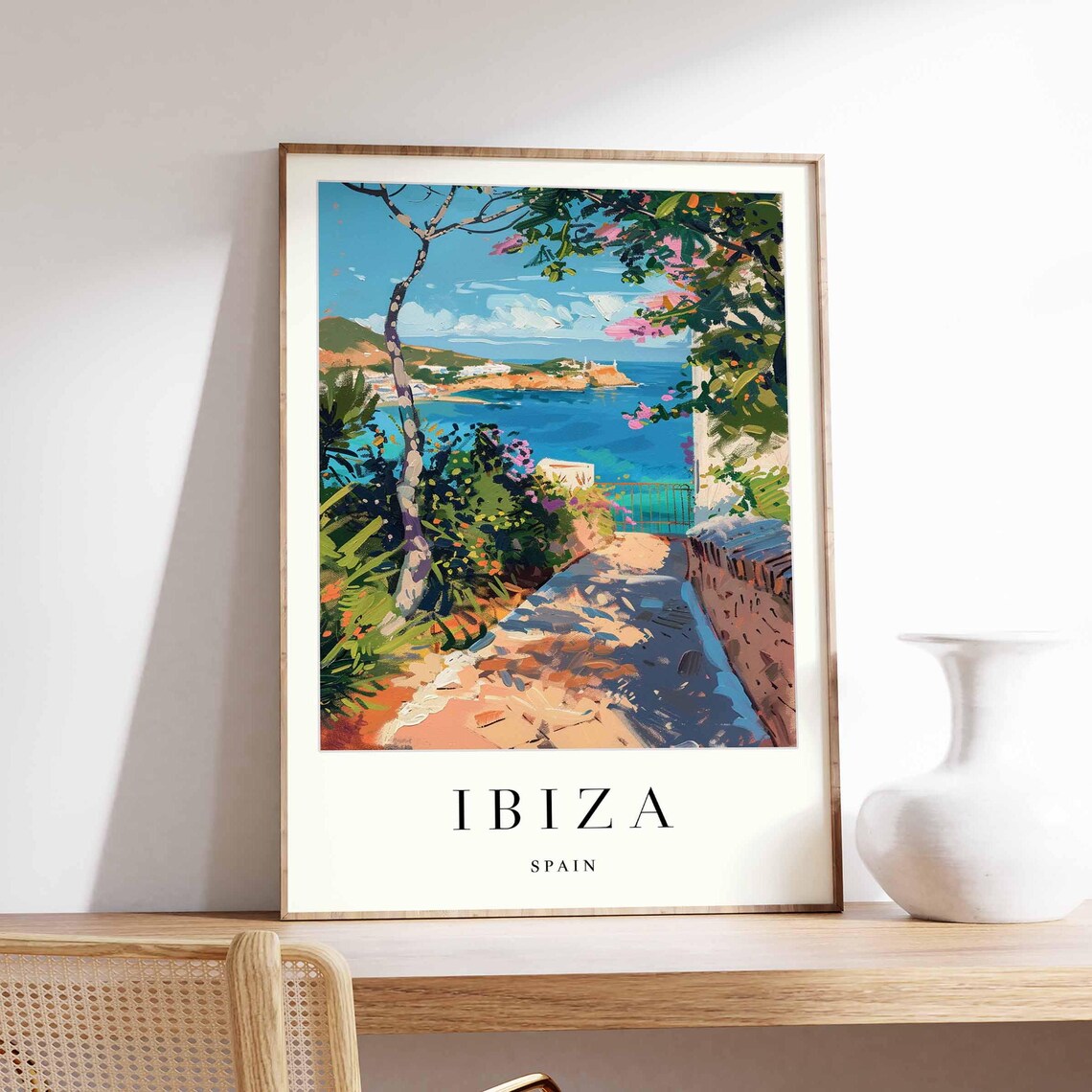 Ibiza Spain Garden Path To The Sea Bougainvillea Coastal Poster
