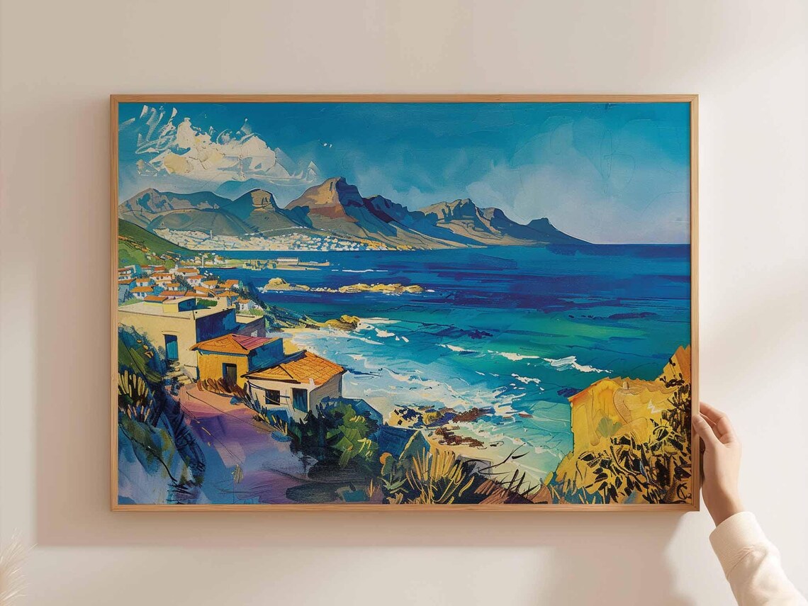 Cape Town Cliffside Village Orange Roofs Turquoise Sea Poster