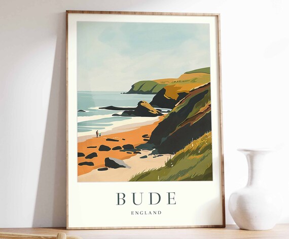 Bude Poster Bude Travel Print England Wall Art British Decor Tropical Decor Sea Print Bude Gift Bude Travel Poster