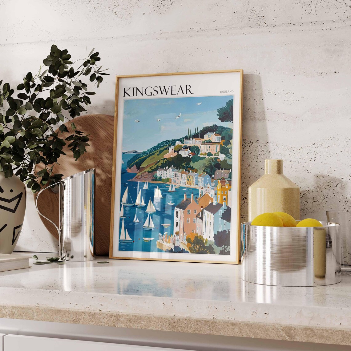 Kingswear England Sailing Regatta Colorful Waterfront Houses Poster - Image 2