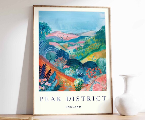 Peak District Poster Peak District Travel Print England Wall Art British Travel Print Tropical Decor Botanical Print
