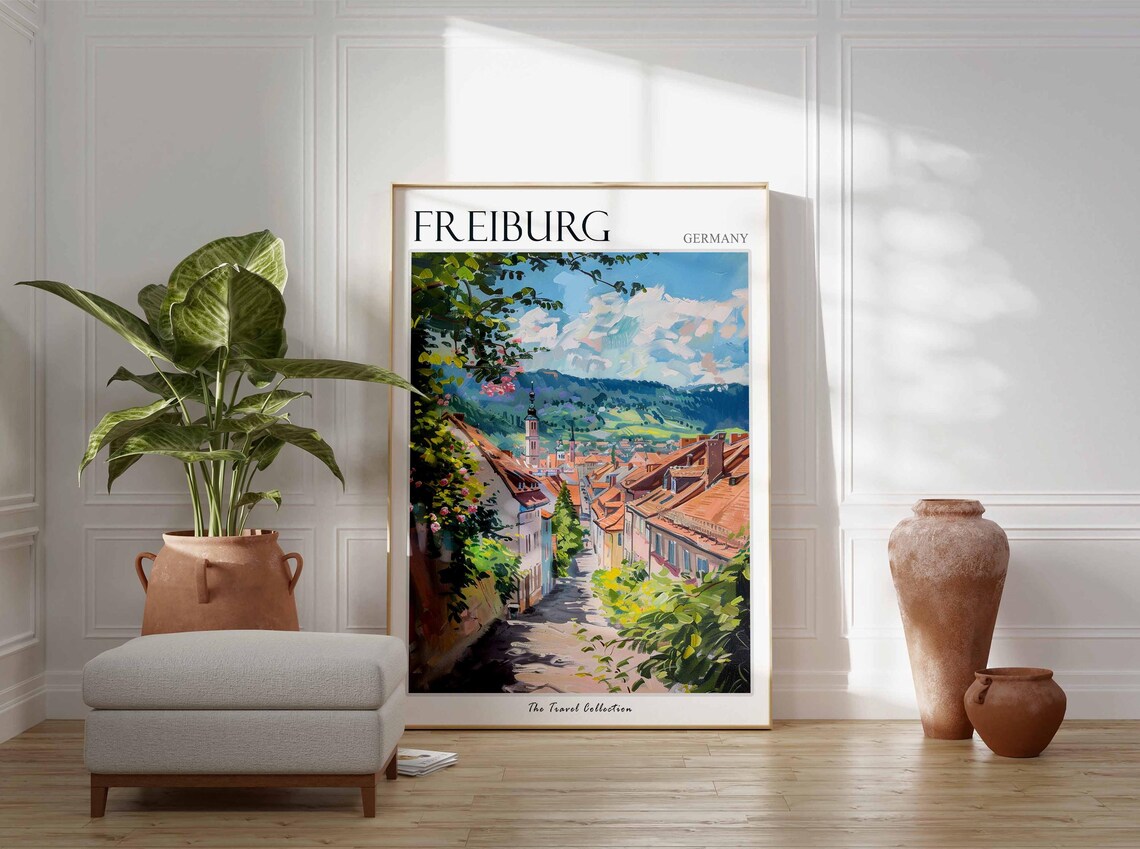 Freiburg Germany Flower Street Church Tower City View Poster - Image 3
