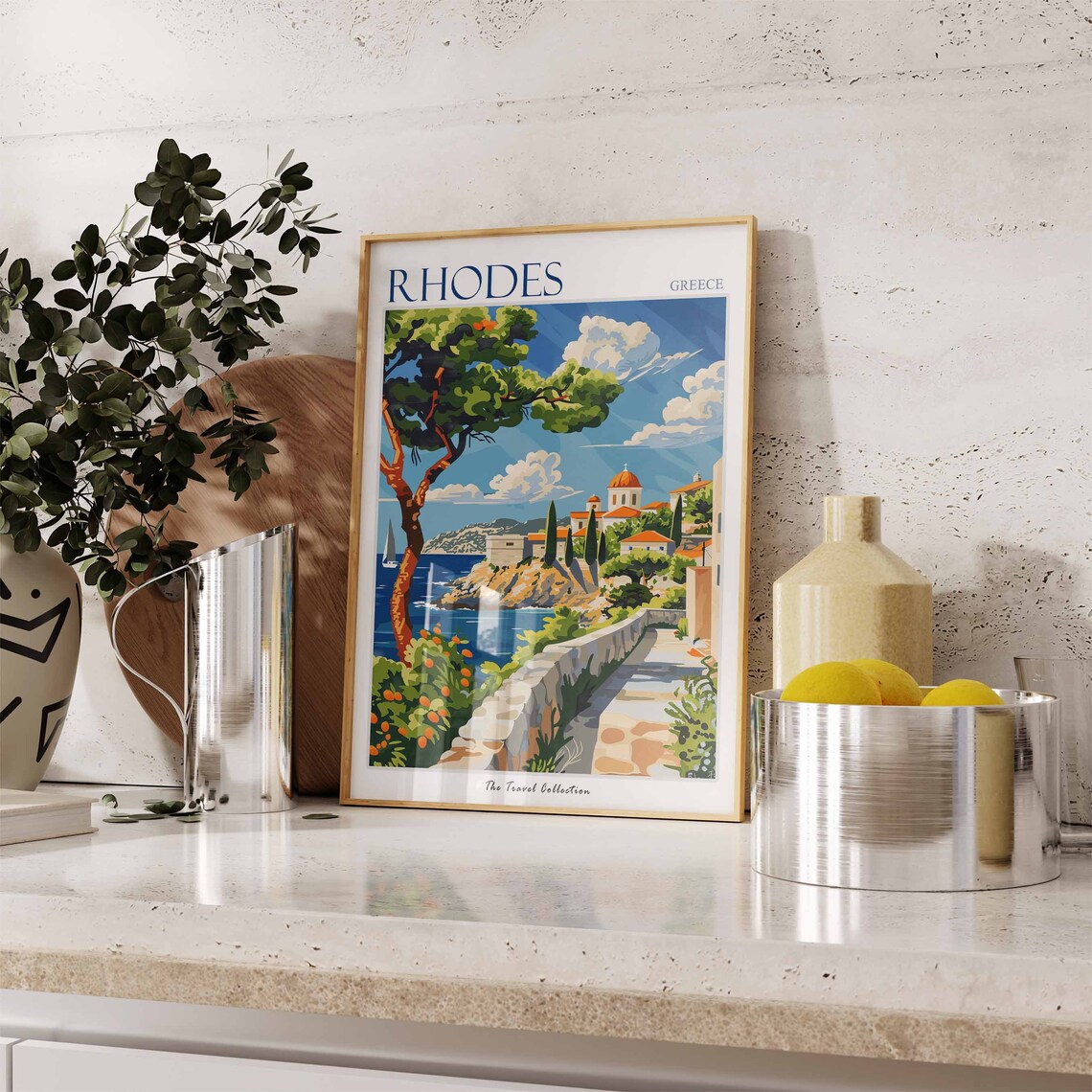Rhodes Greece Coastal Path Seaside Village Church Travel Poster - Image 2