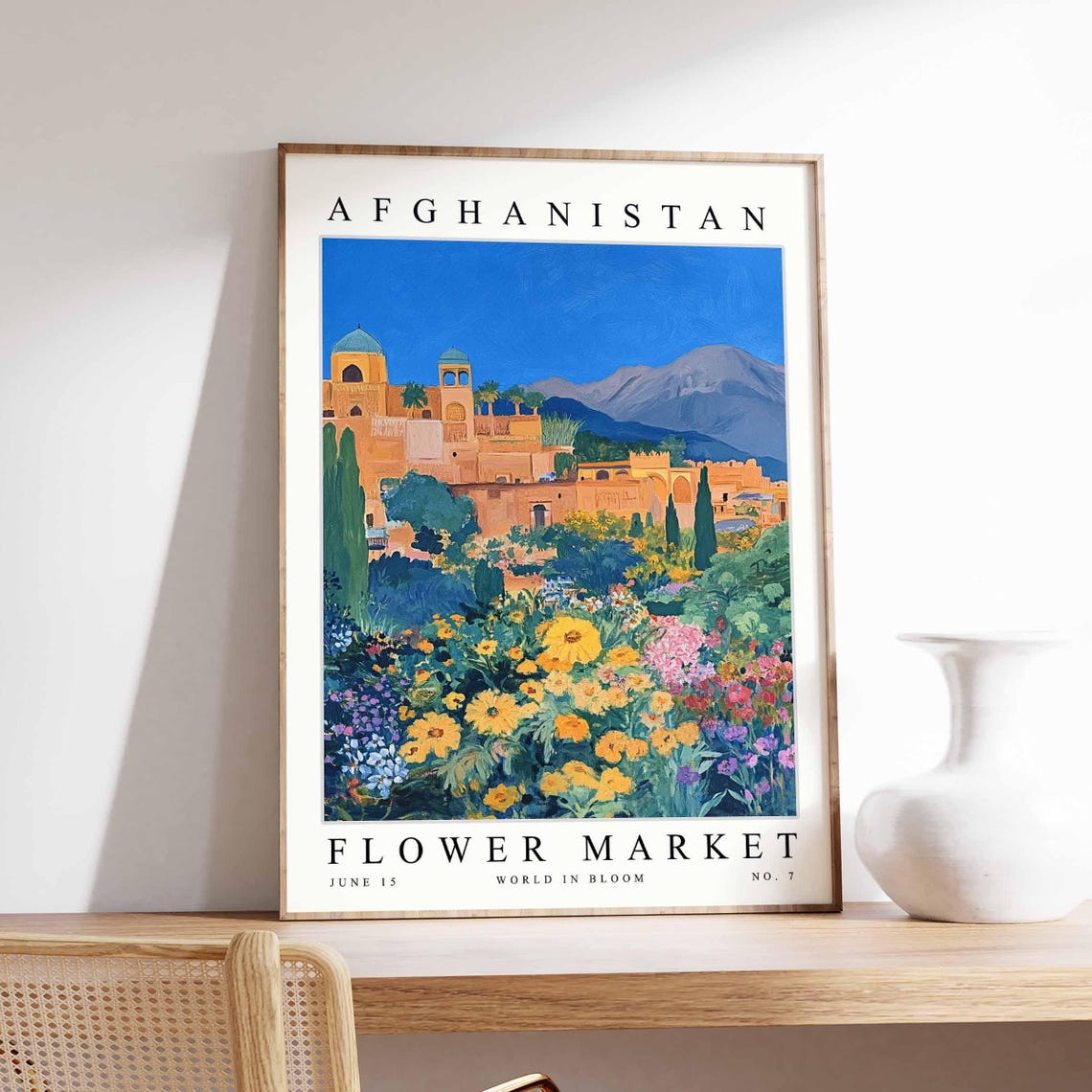 Afghanistan Adobe Village Mountain Marigold Garden Bloom Poster