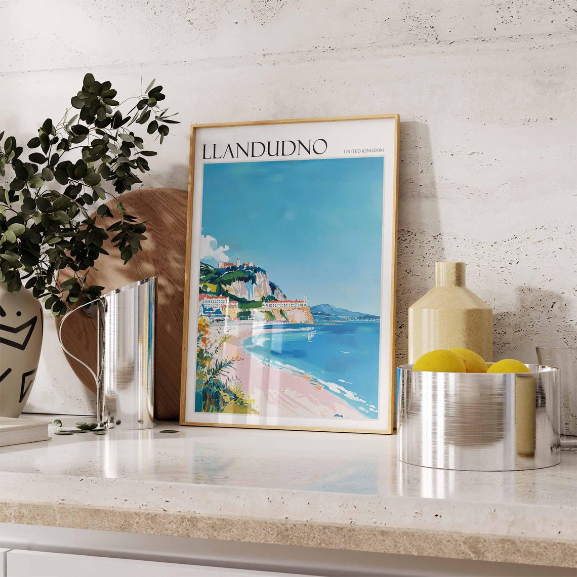 Llandudno United Kingdom West Shore Beach Cliffs Grand Hotels Poster - Image 2