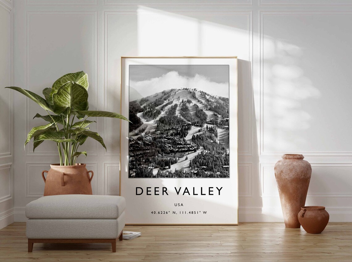 Deer Valley USA Black and White Ski Photo Coordinates Travel Poster - Image 3