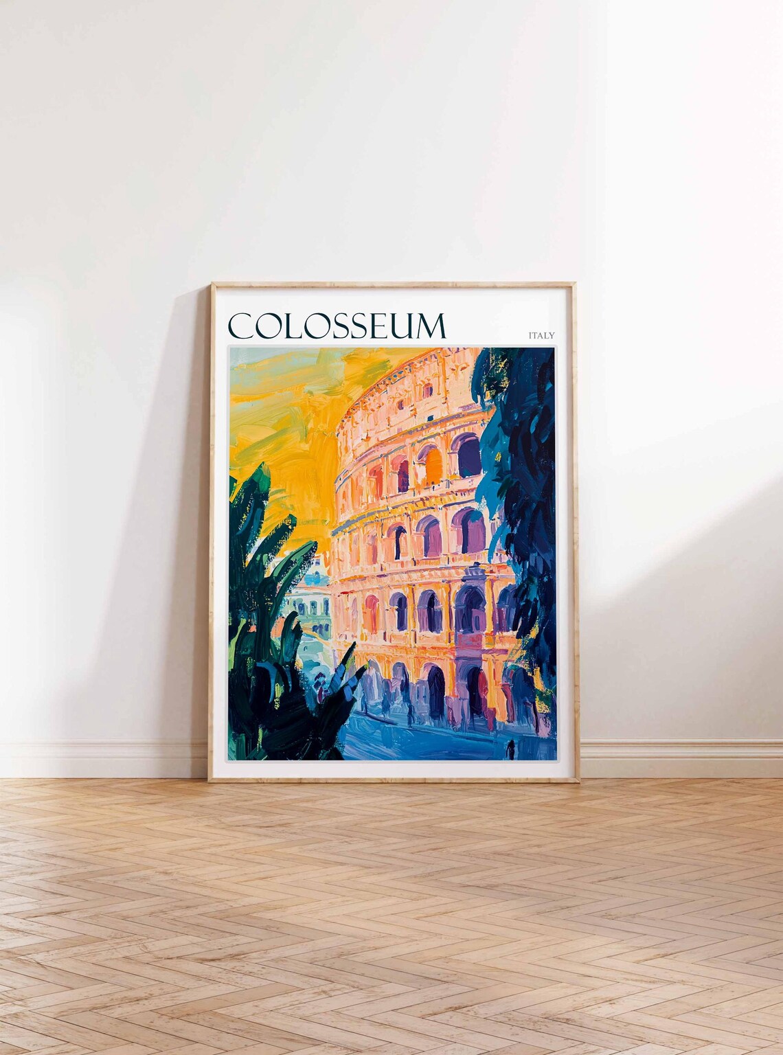 Colosseum Italy Rome Golden Sky Dramatic Close View Painting Poster - Image 3