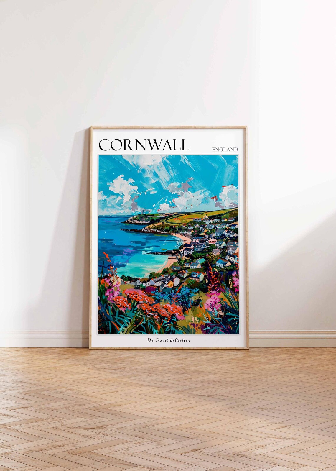Cornwall England Coastal Town Bay Turquoise Sea Wildflowers Poster - Image 2