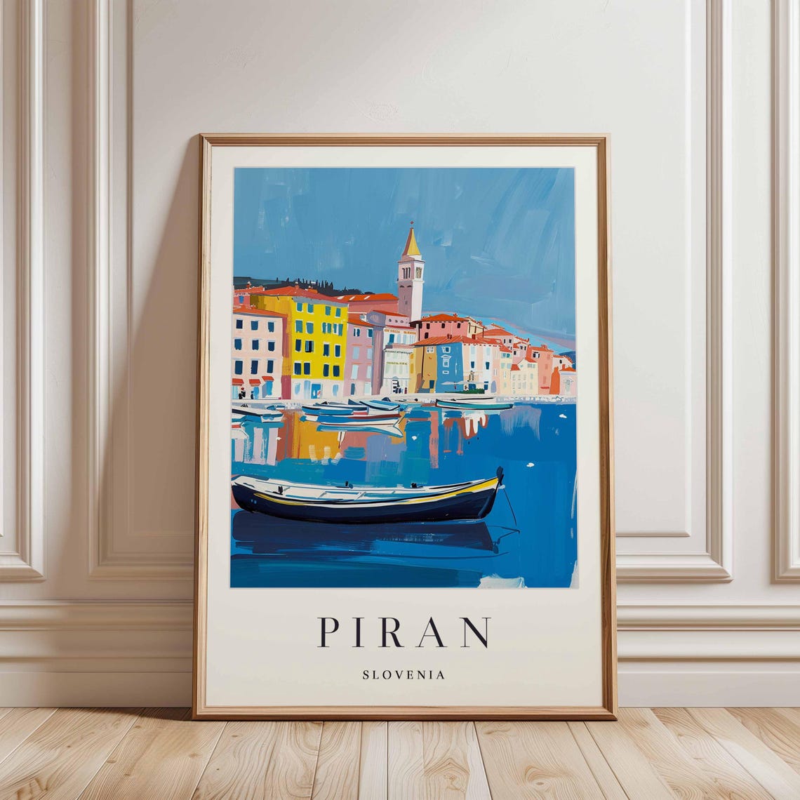 Piran Slovenia Harbor Reflections Rowboats Colorful Waterfront Poster - Image 3