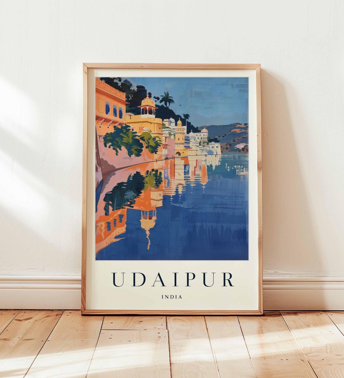 Udaipur India Lake Palace Reflection Colorful Travel Poster Art