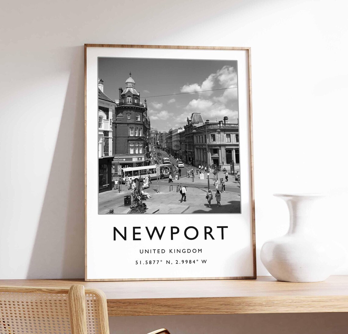 Newport Wales City Street Black and White Photography Art Poster