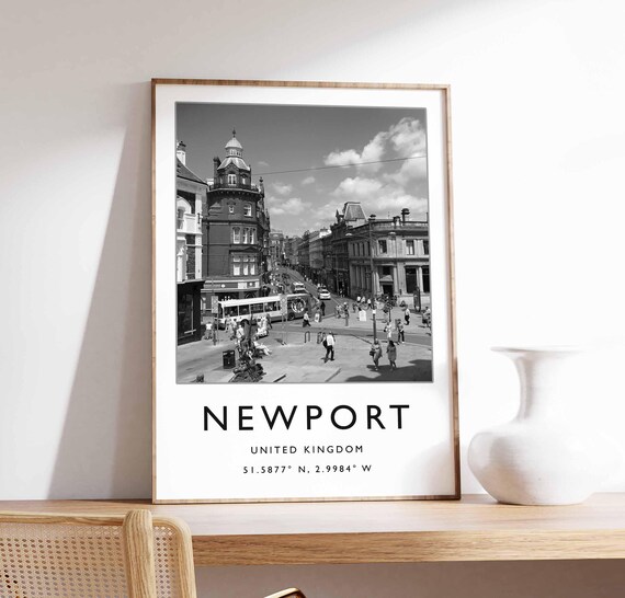 Newport Wales City Street Black and White Photography Art Poster