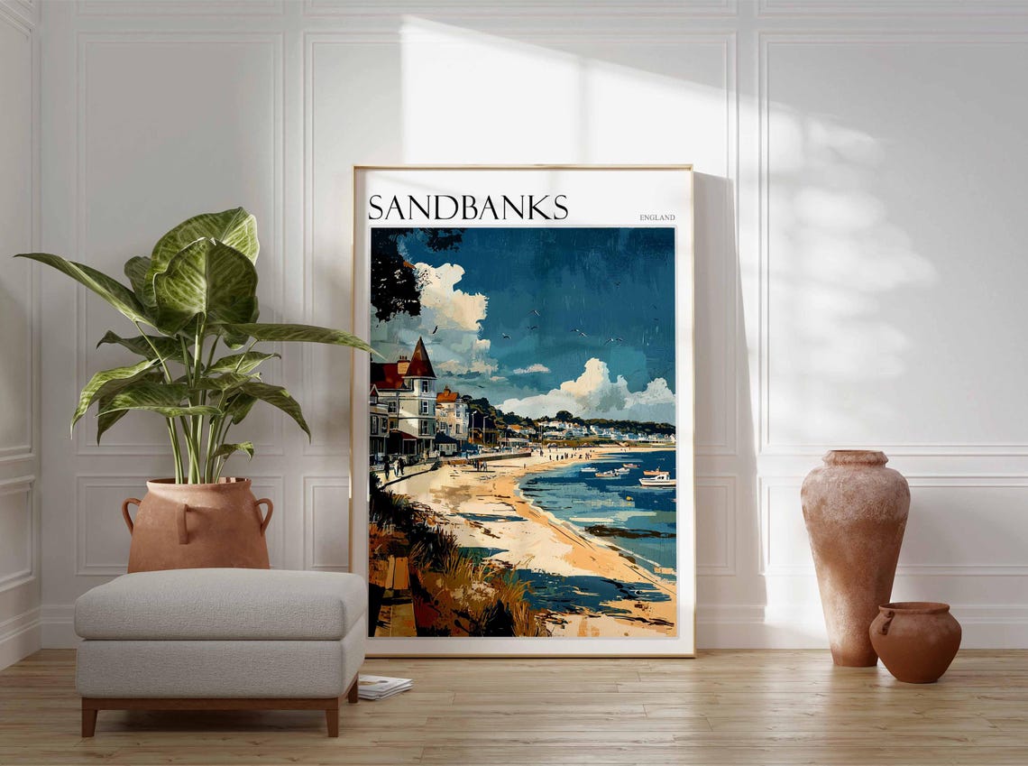 Sandbanks Poster Uk Travel Poster Coastal Wall Art Beach Poster Uk Home Decor Dorset Poster Sandbanks Travel Print Sandbanks Wall Art - Image 2