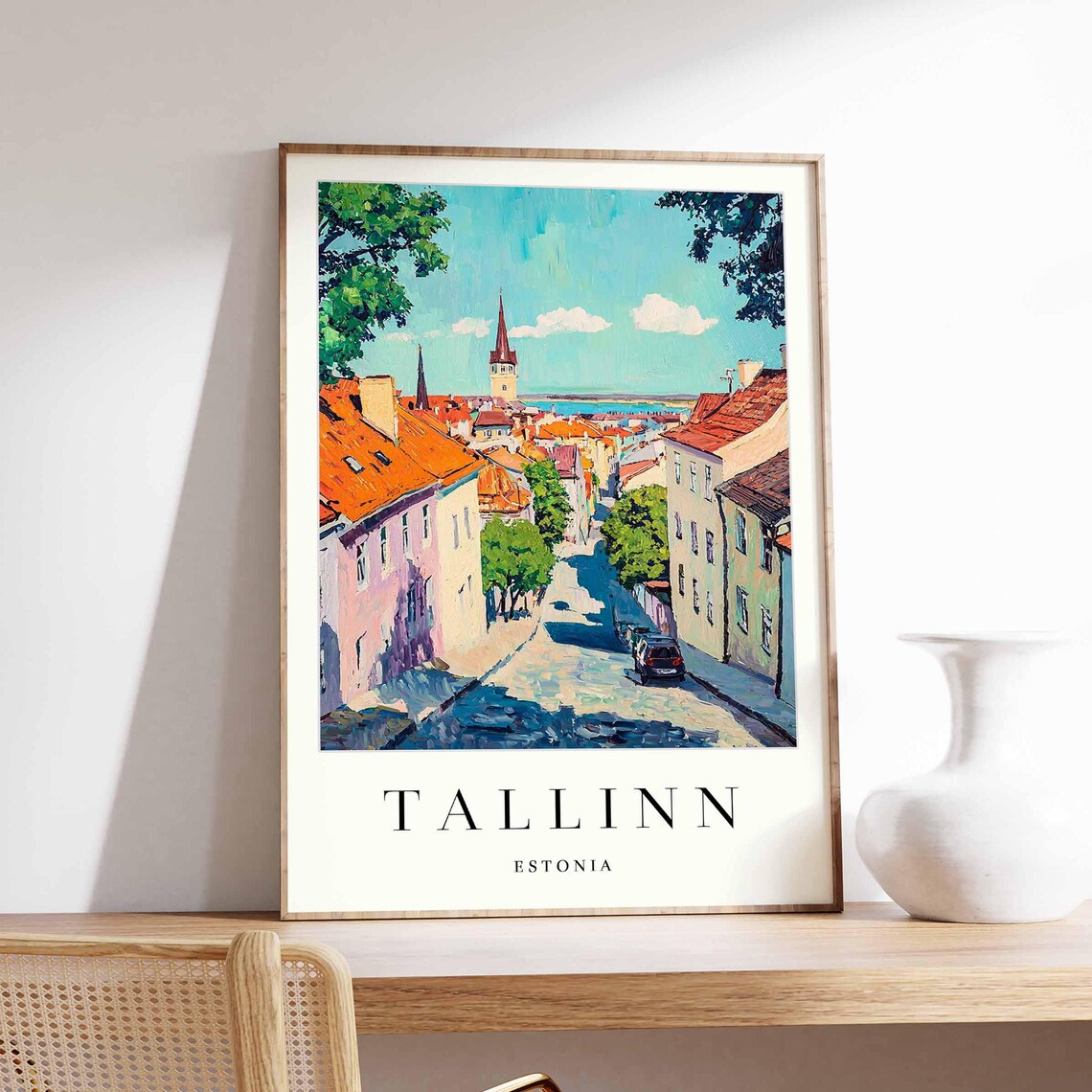 Tallinn Estonia Old Town Cobblestone Street Painting Cityscape Print