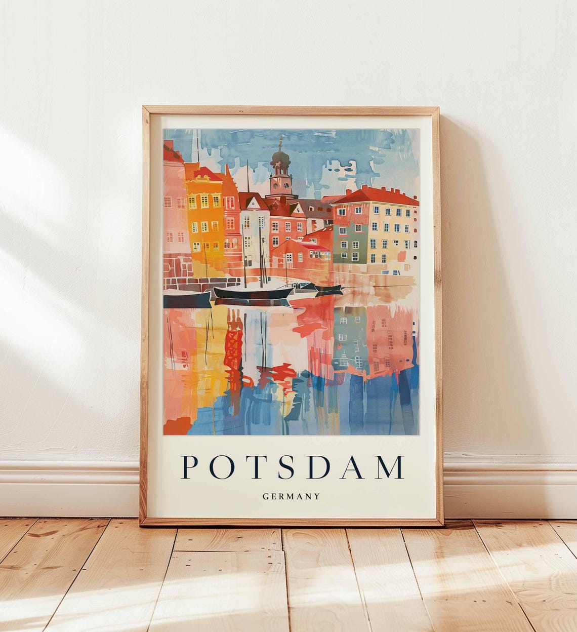 Potsdam Germany Colorful Harbor Boats Reflected in Water Poster