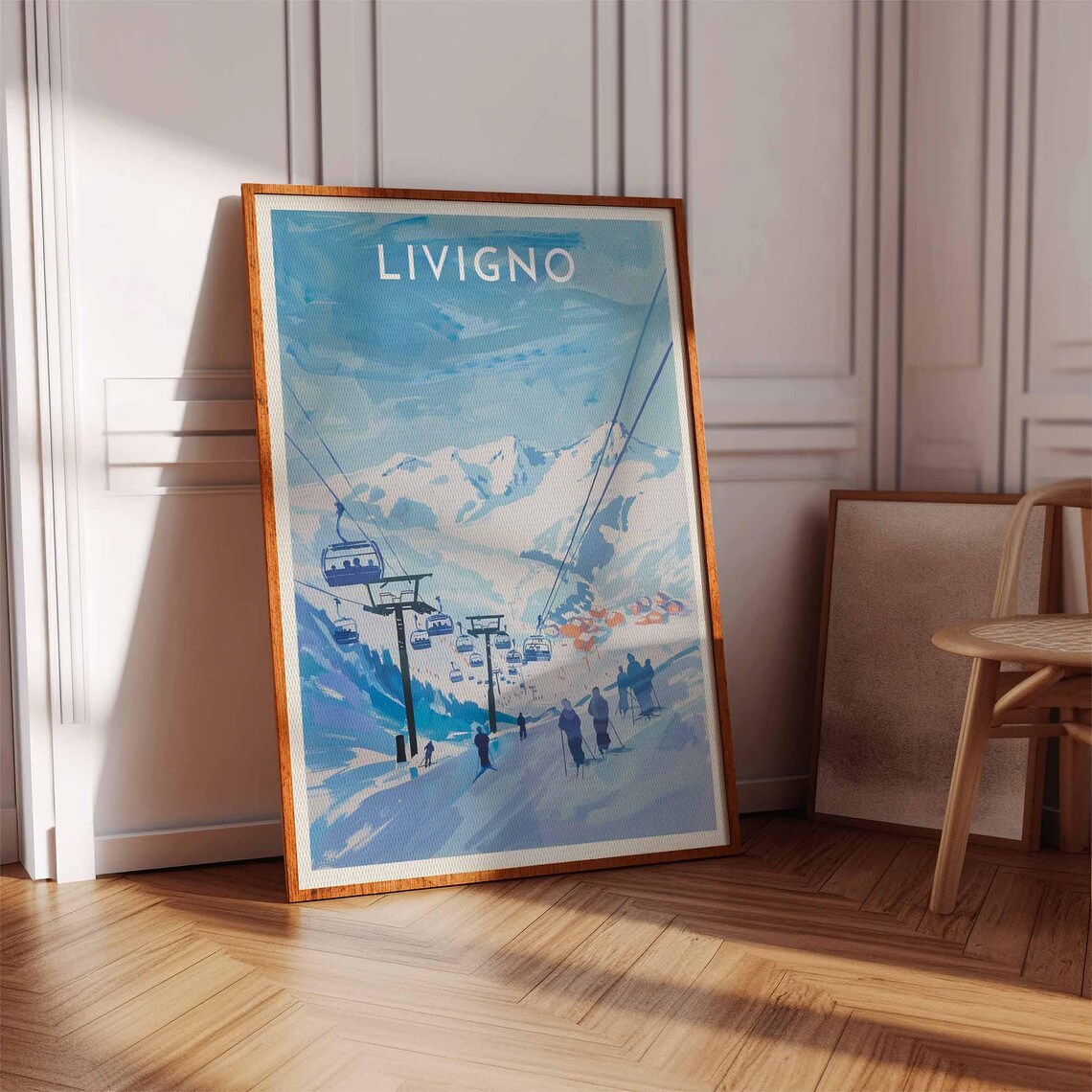 Livigno Gondola Chairlift Blue Snowy Peaks Mountain Scene Poster - Image 3