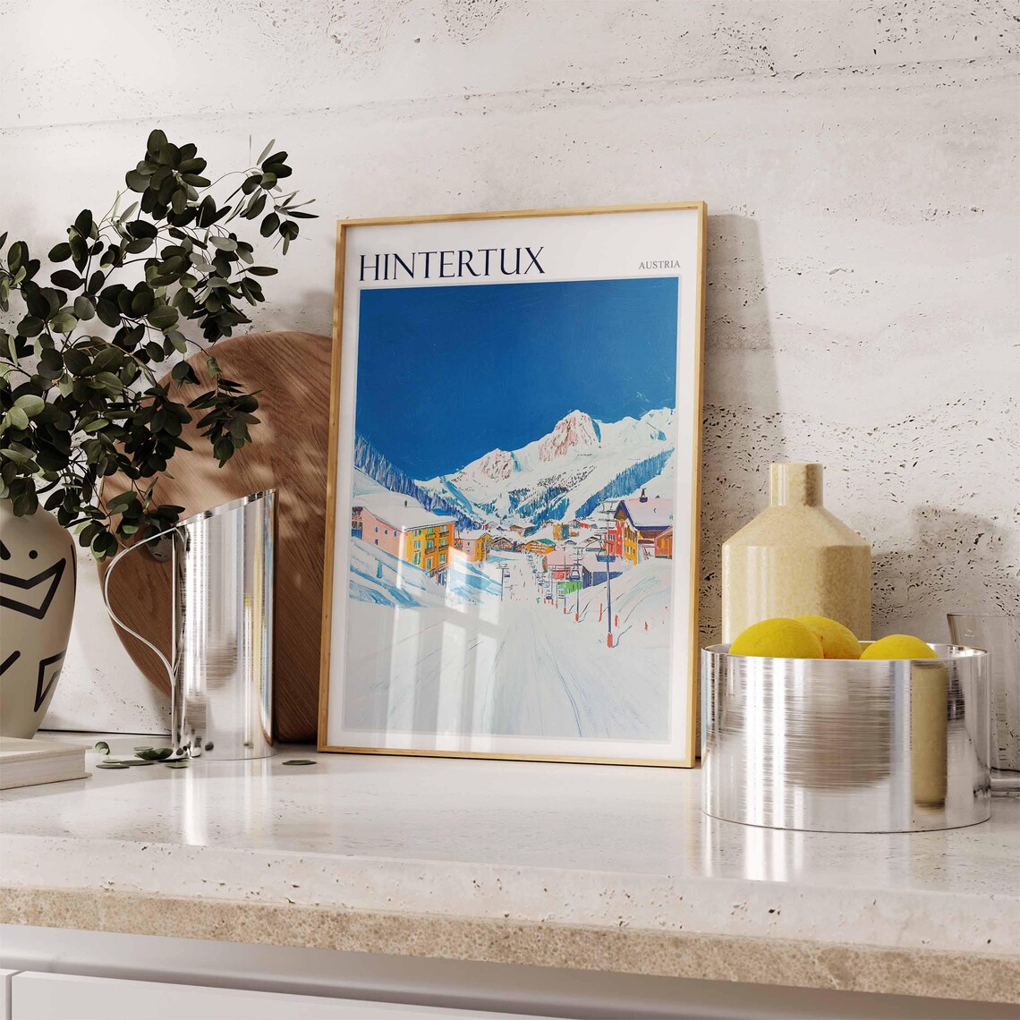 Hintertux Austria Painterly Ski Lift Village Street Travel Poster - Image 2