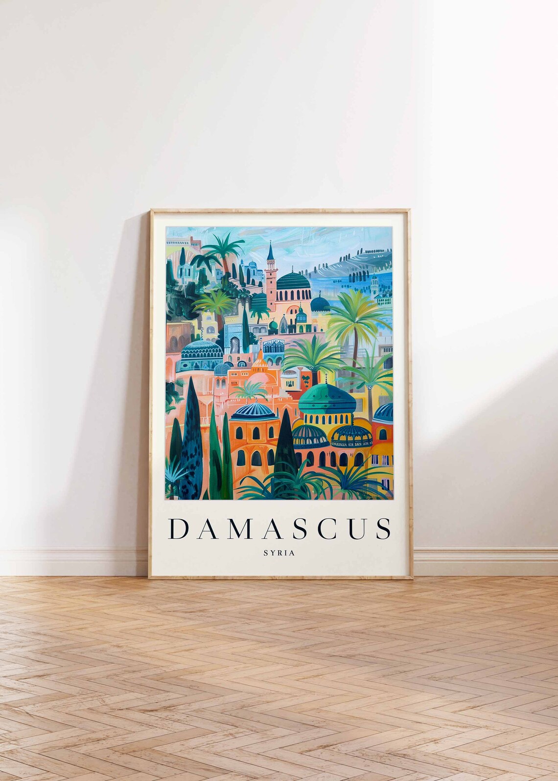 Damascus Syria Travel Poster Historic Domes Minarets And Palm Trees - Image 2