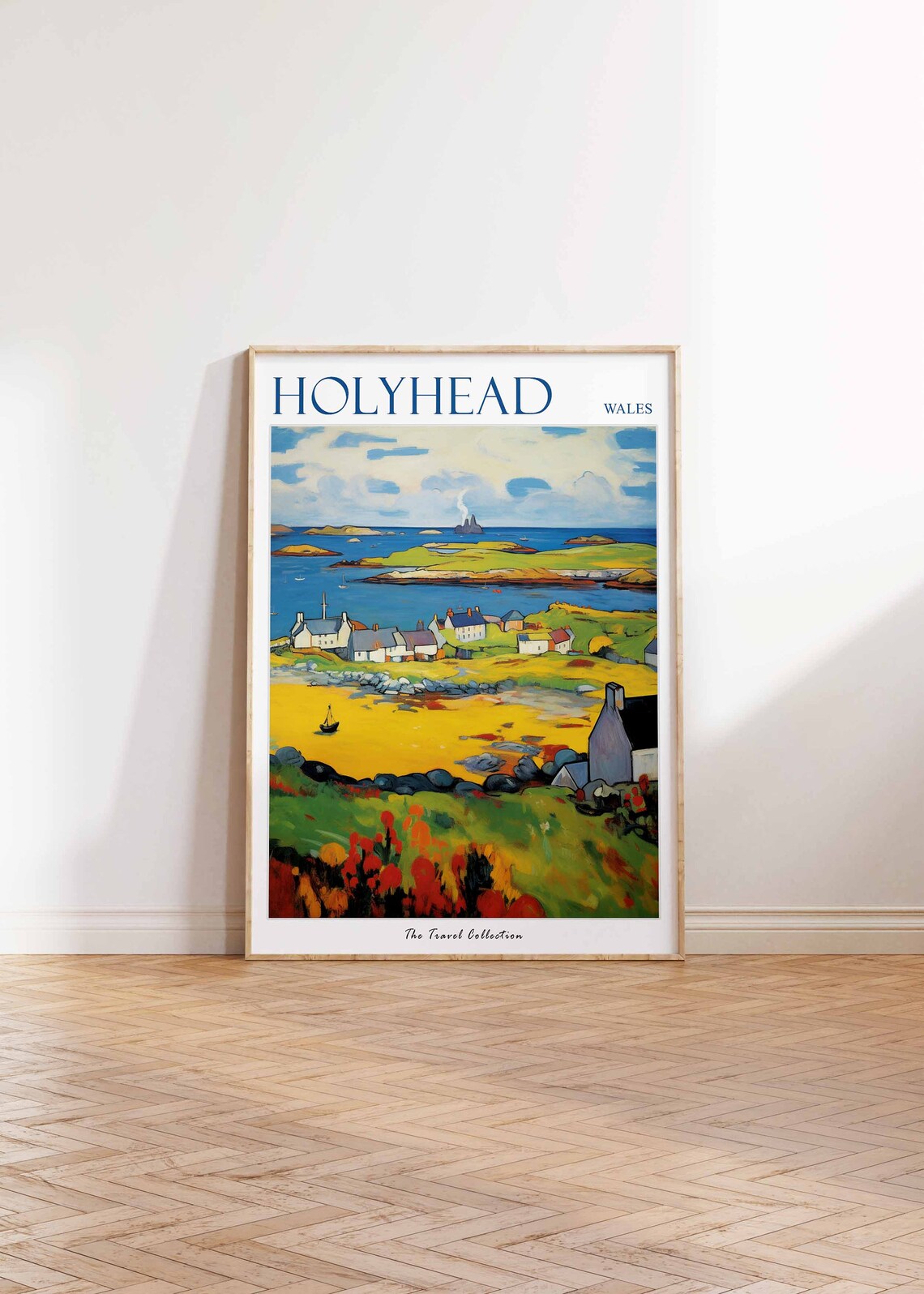 Holyhead Wales Harbor Island Cottages Sailboats Golden View Poster - Image 2