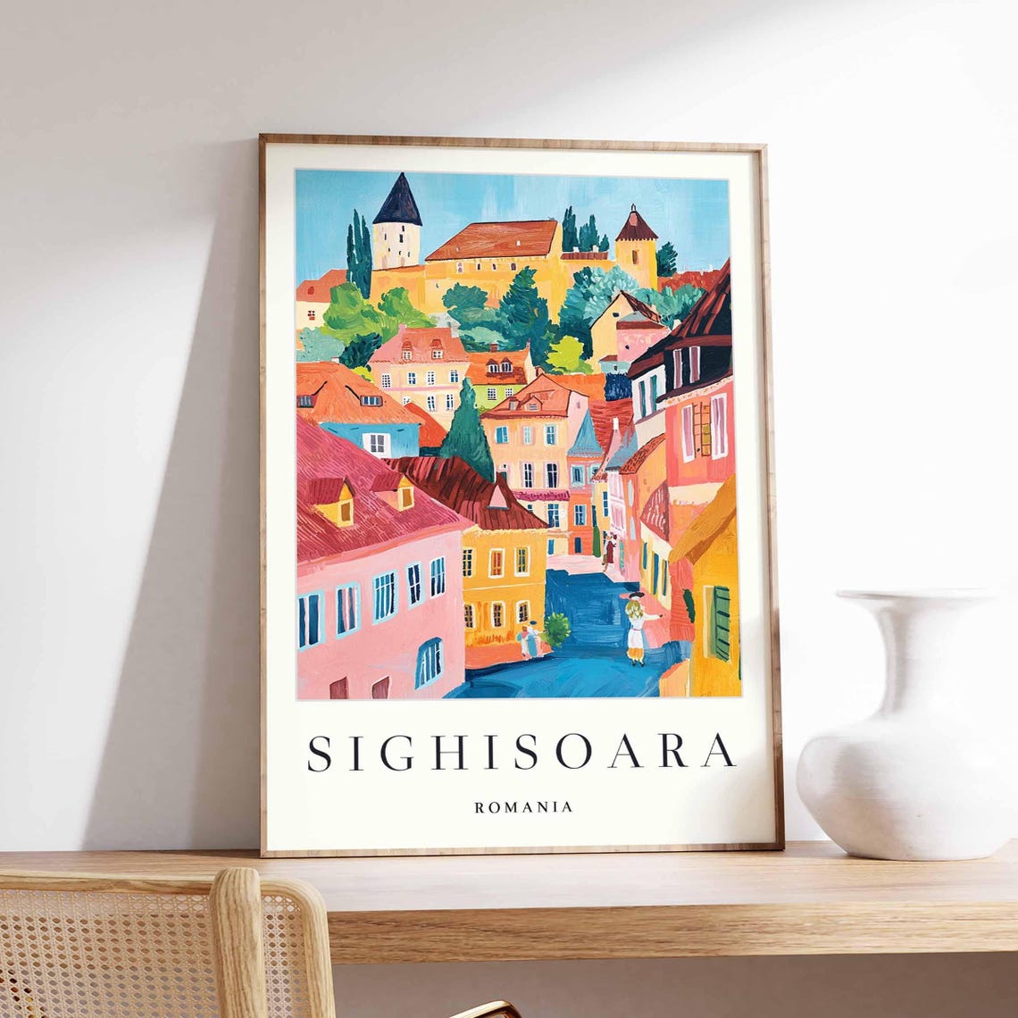 Sighisoara Romania Rooftop Panorama Hilltop Towers View Poster