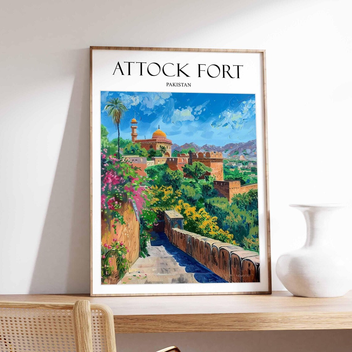 Attock Fort Pakistan Golden Dome Fort Walls Garden Path Travel Poster