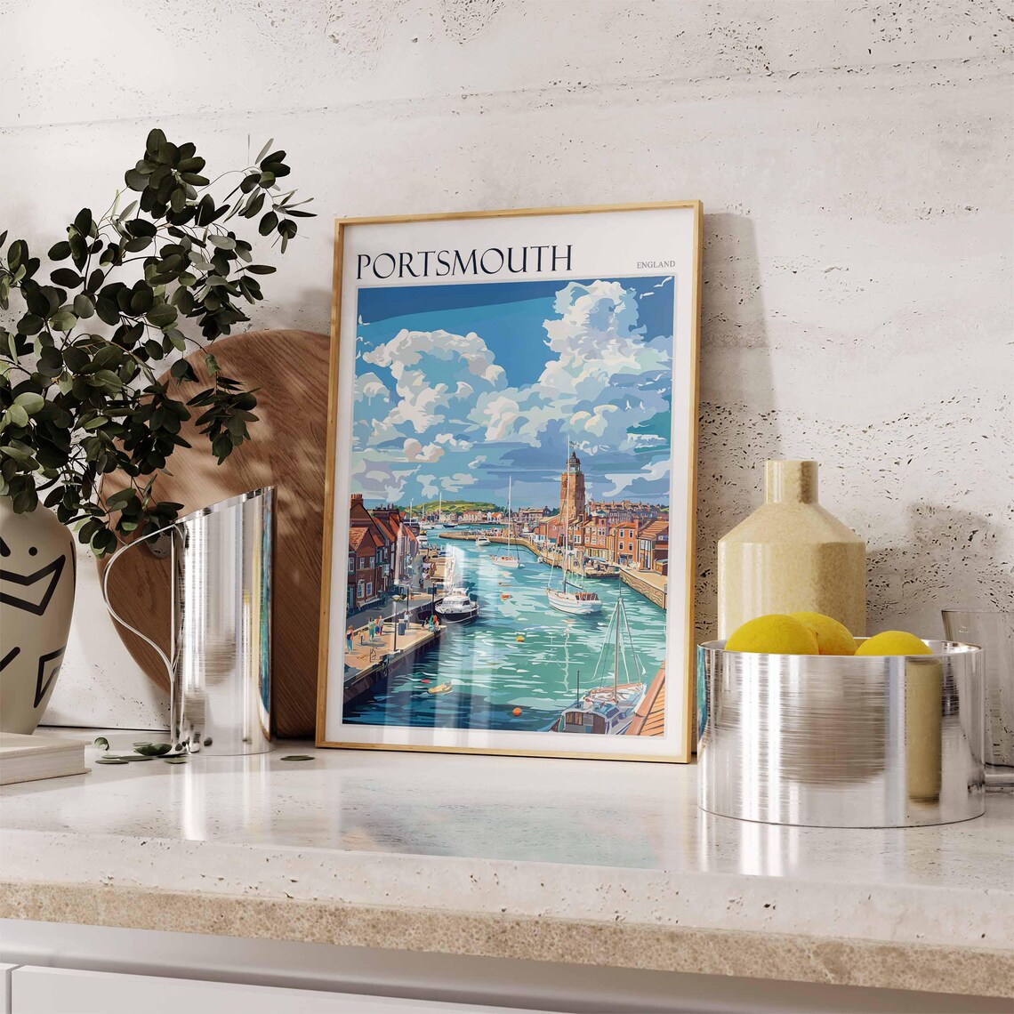 Portsmouth England Bright Marina Boats Bold Illustration Poster - Image 3