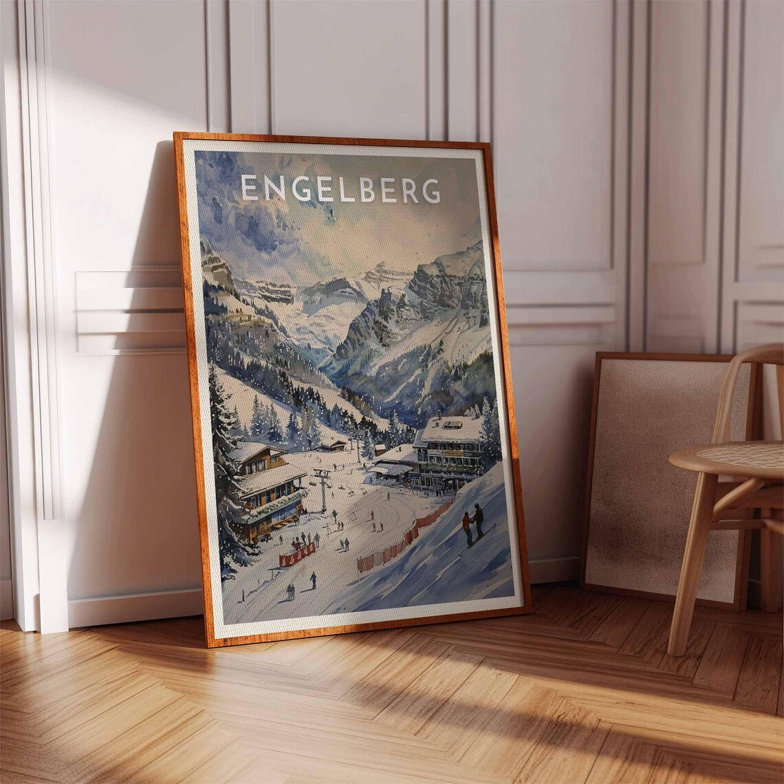 Engelberg Ski Resort Base Bustling Slopes Lift Lines Winter Art Poster - Image 2