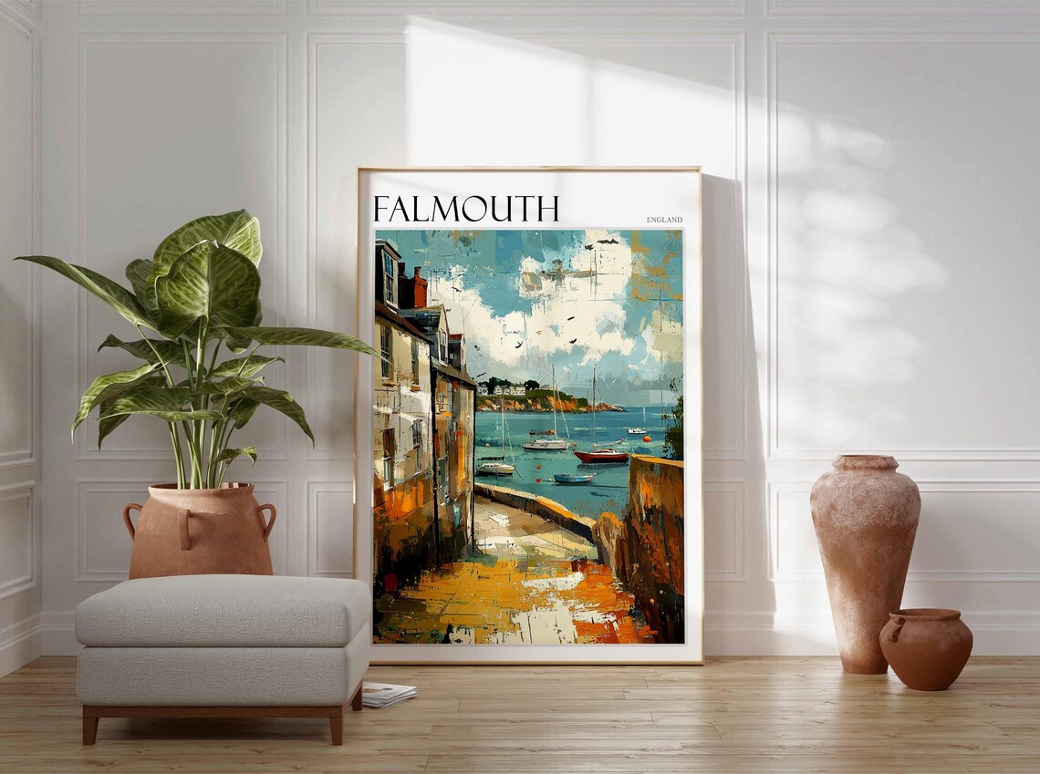 Falmouth England Old Harbor Street Impressionist Coastal Poster - Image 3