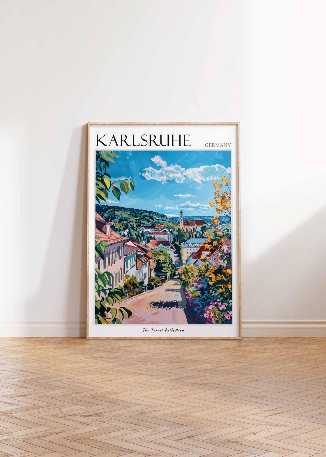Karlsruhe Germany Leafy Street Church Town View Travel Poster - Image 2