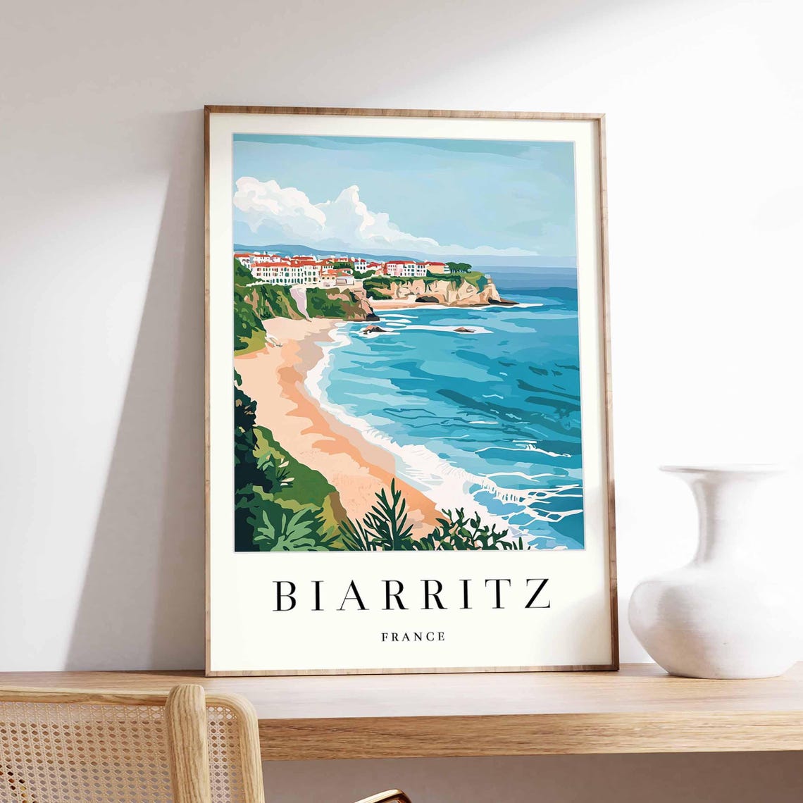 Biarritz France Coastal Cliffs Beach Surf Town Travel Poster