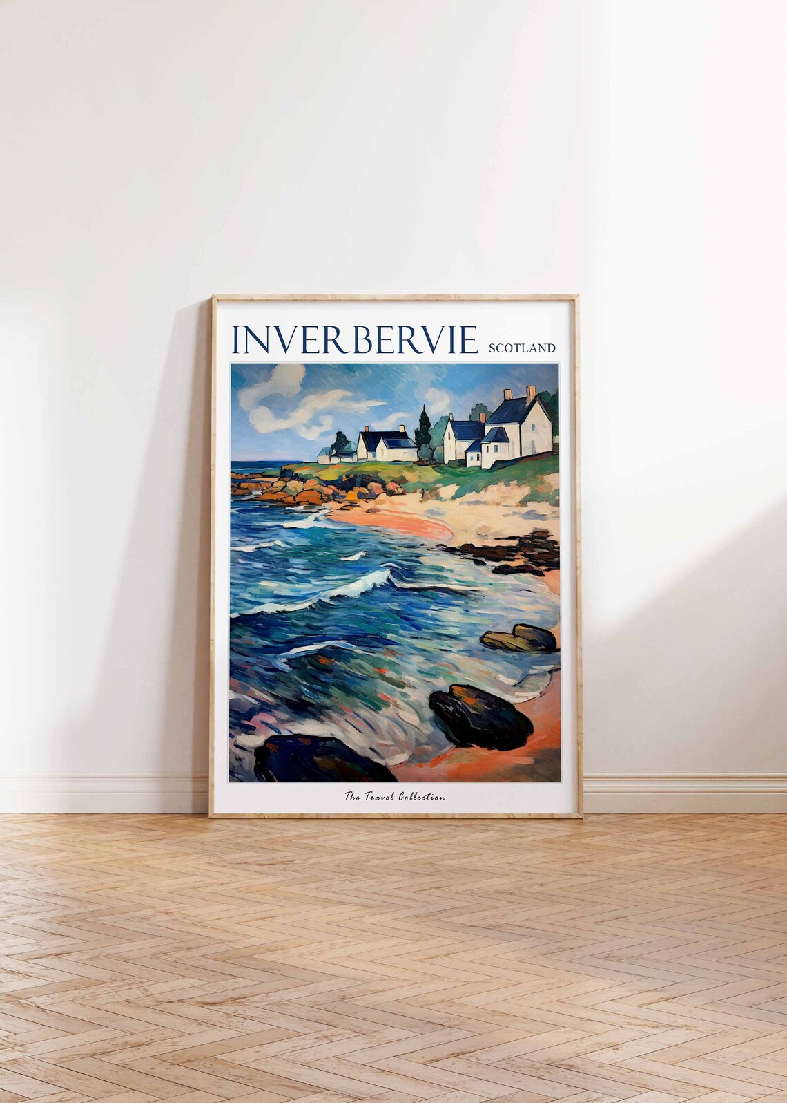 Inverbervie Scotland Fauvist Waves Crashing on a Rocky Shore Poster - Image 2