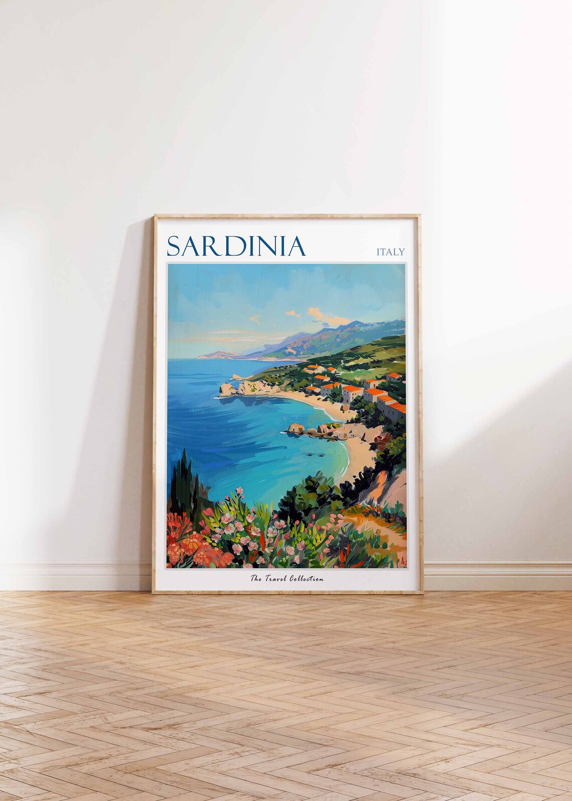 Sardinia Italy Travel Poster Turquoise Rocky Coast Village Flowers - Image 3