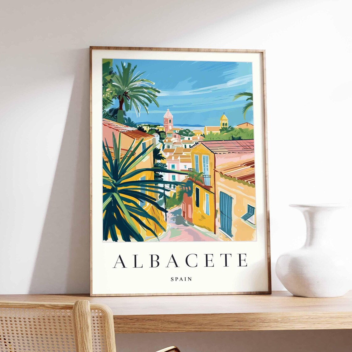 Albacete Spain Old Town Street Palms Cityscape Travel Poster