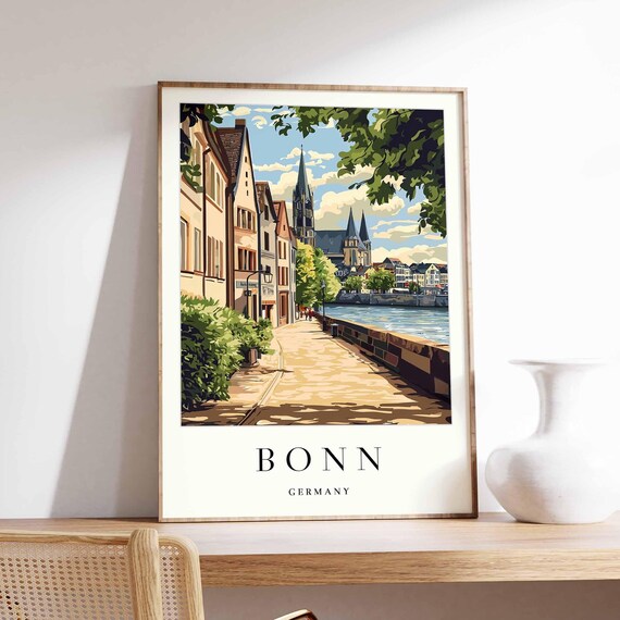 Bonn Germany Bonn Minster Cathedral Rhine Riverfront Travel Poster