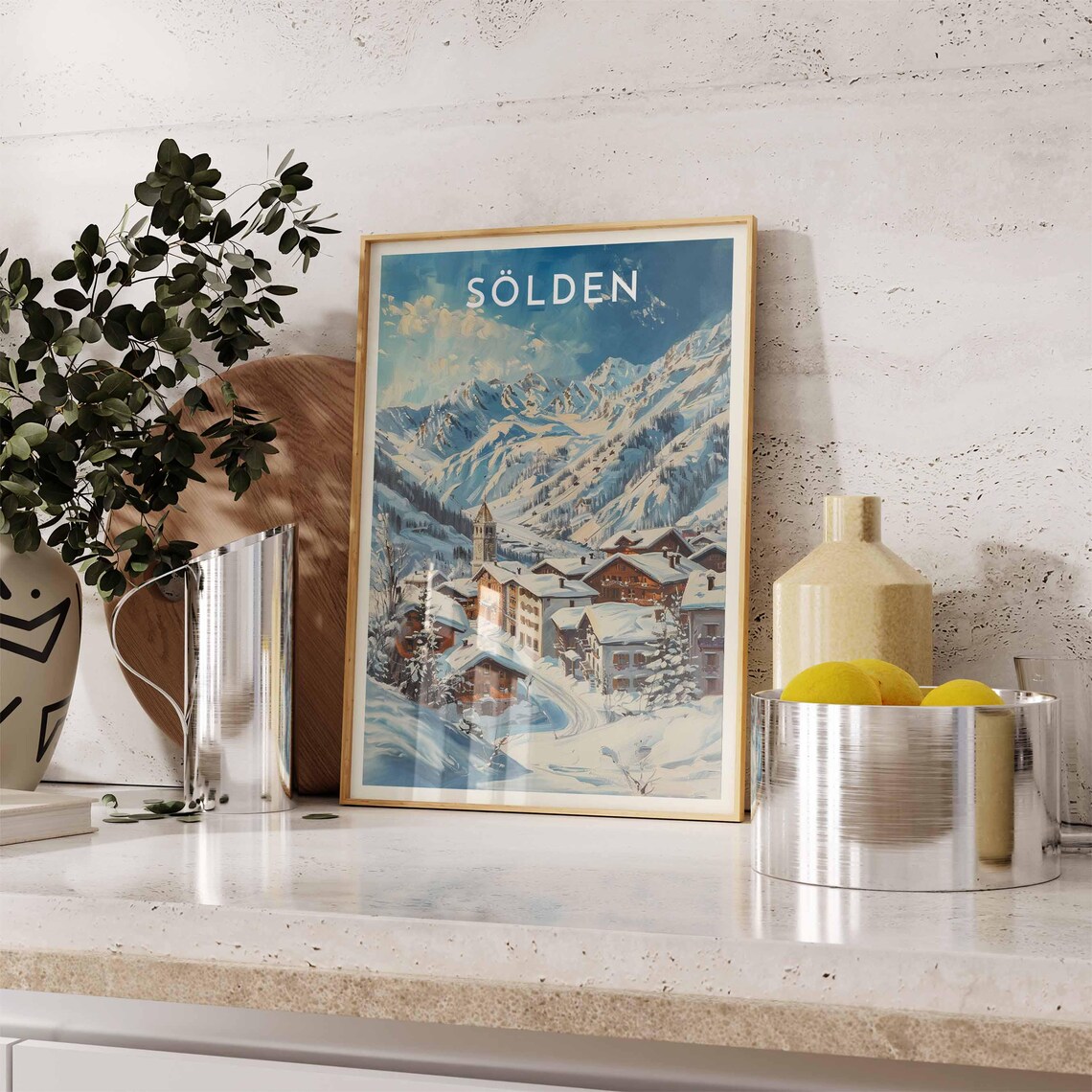 Sölden Austria Watercolor Village Church Glacier Peaks Poster - Image 2