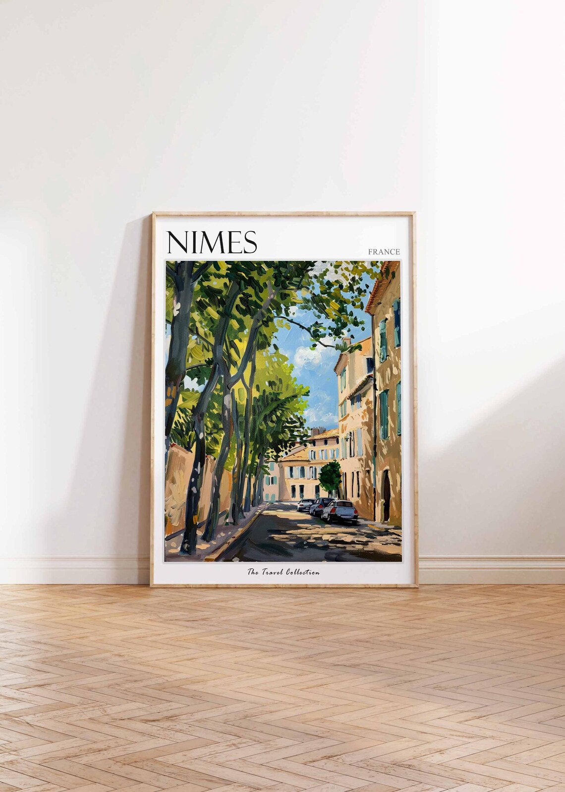 Nimes France Plane Tree Lined Boulevard Sunny Street Scene Poster - Image 2