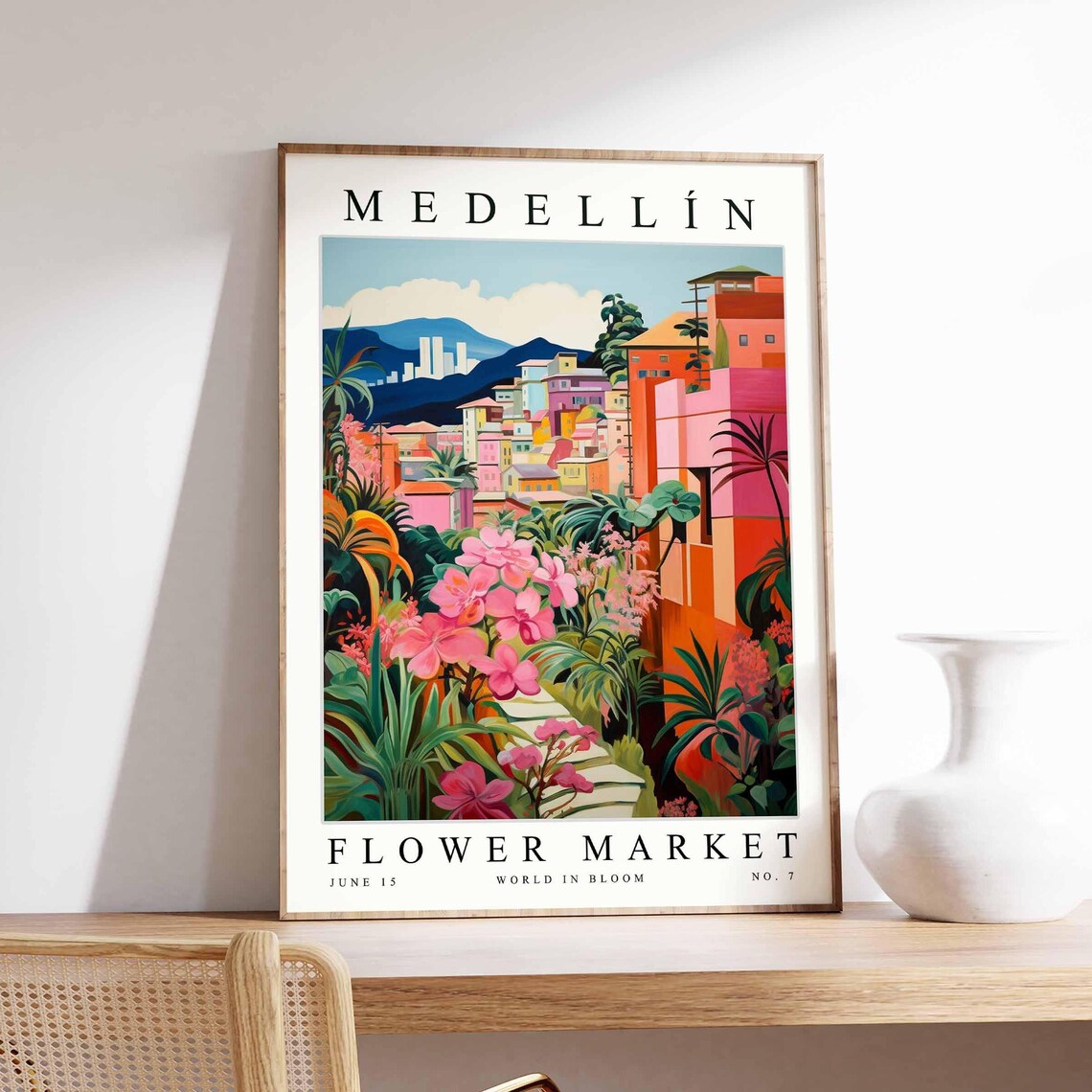 Medellín Flower Market No 7 Pink Alley Bougainvillea Steps Town Poster