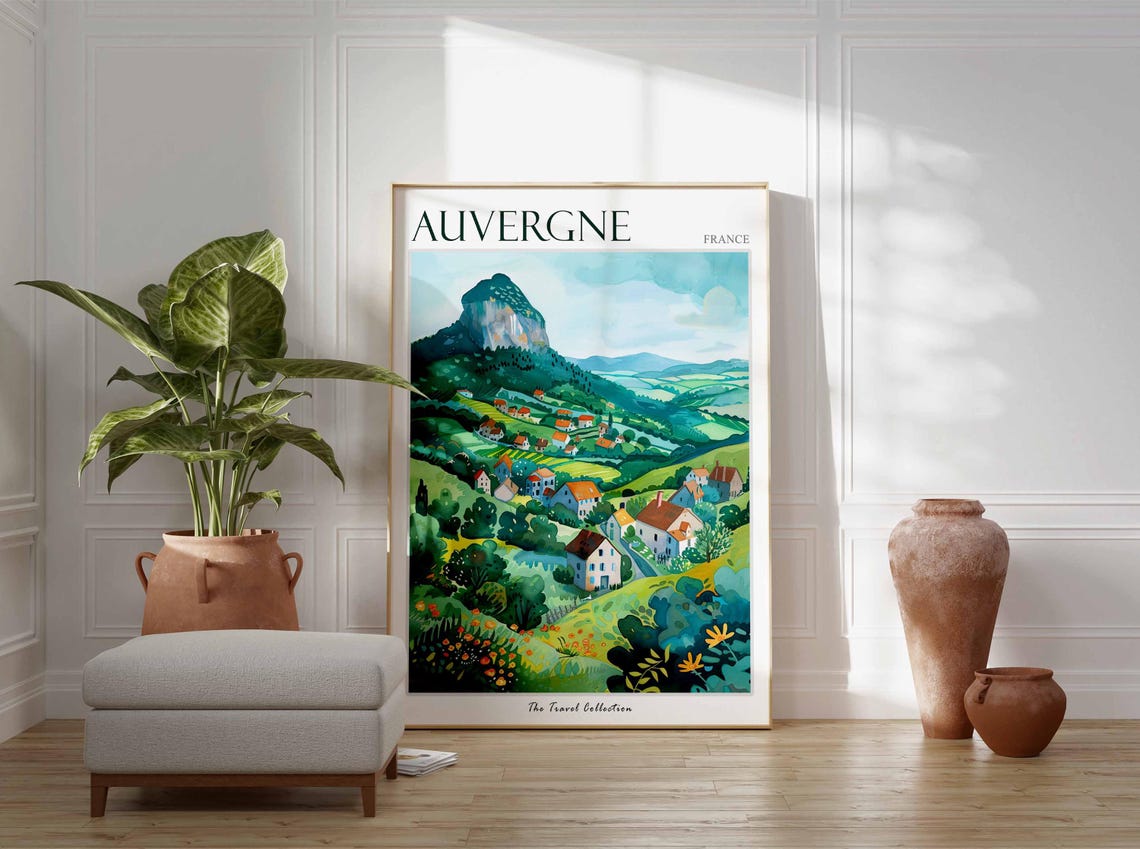 Auvergne France Dramatic Rocky Peak Village Red Roofs Poster - Image 3