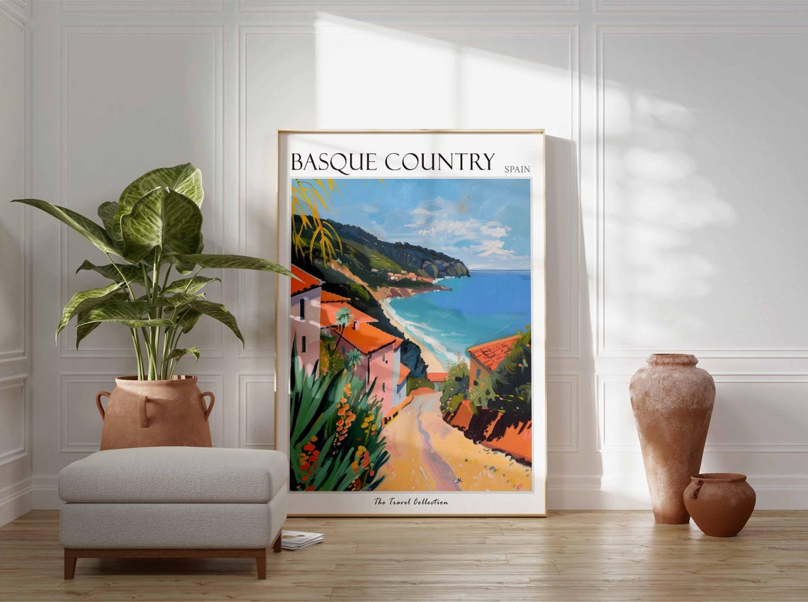 Basque Country Poster Spain Travel Print Spanish Decor Europe Travel Poster European Wall Art Sea Print Basque Country Travel Poster - Image 3