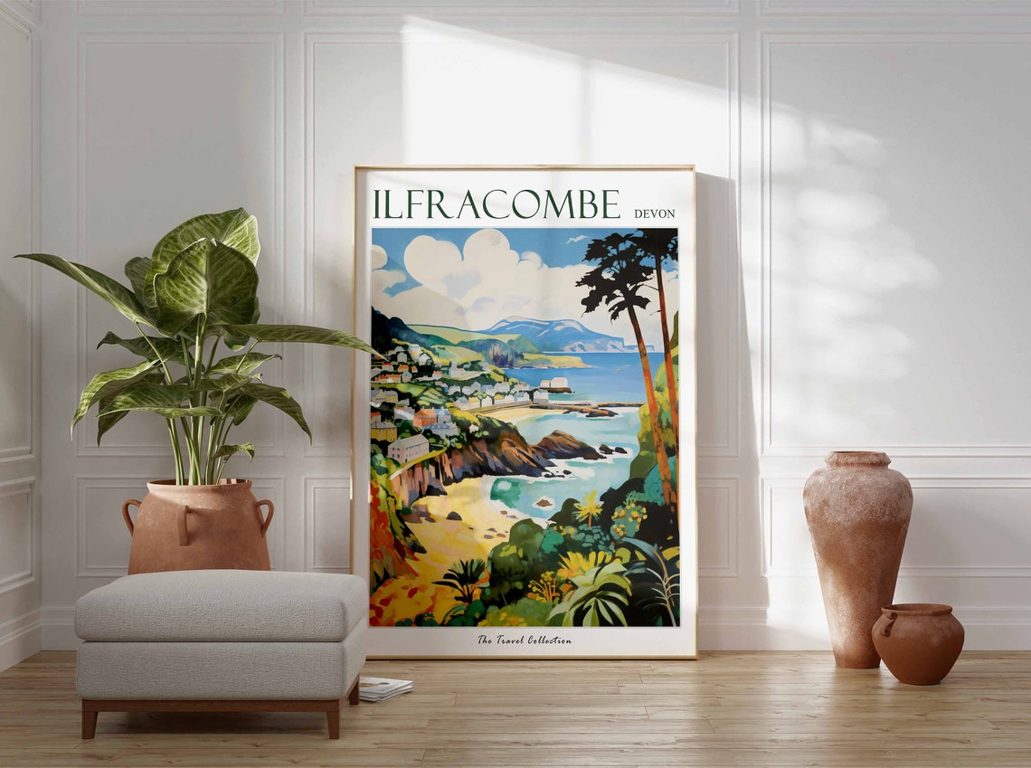 Ilfracombe Devon Coastal Cove Hillside Town Rocky Cliffs Poster - Image 3