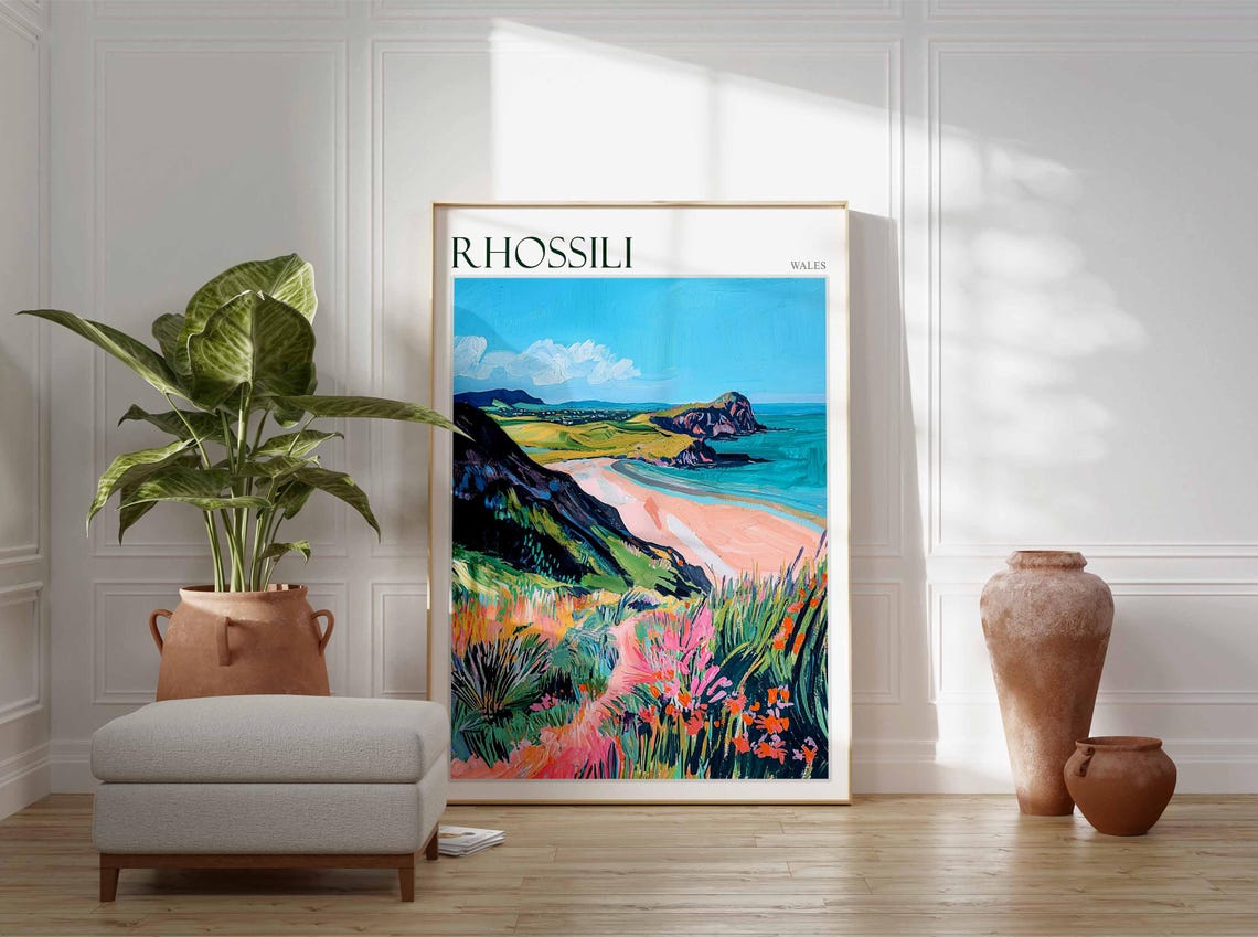 Rhossili Wales Coastal Path Wildflowers Pink Beach Art Poster - Image 4