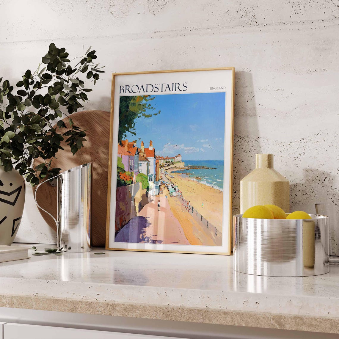 Broadstairs Kent Long Sandy Beach Promenade Impasto Painting Poster - Image 2