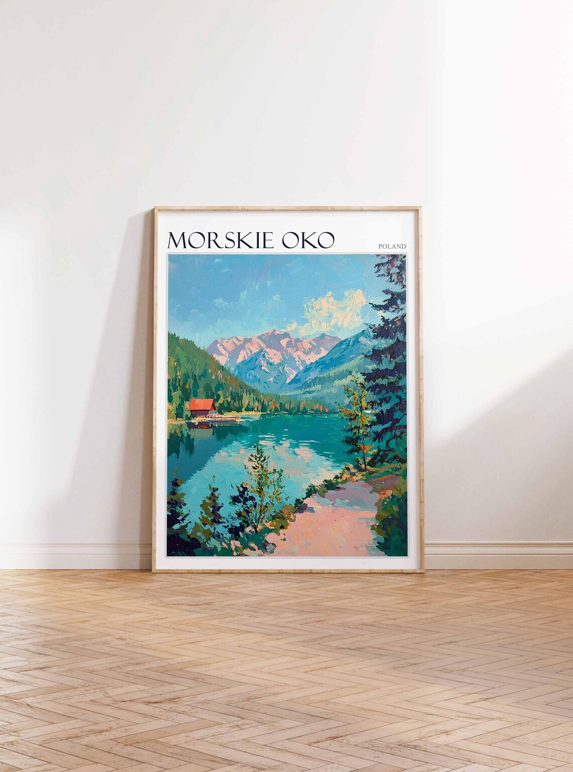 Morskie Oko Poland Red Shelter Reflection Forest Trail Travel Poster - Image 4
