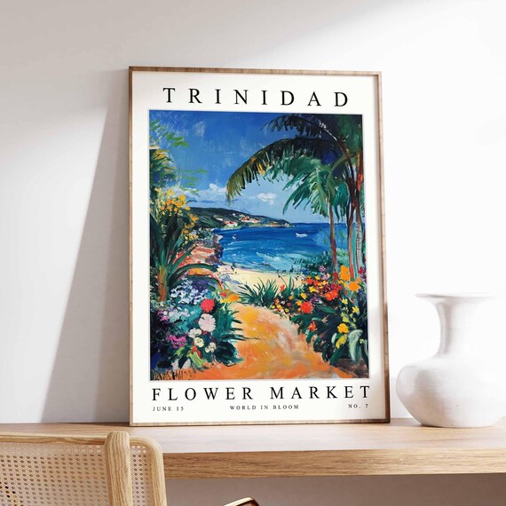 Trinidad Flower Market Poster Print Trinidadian Floral Wall Art Decor Botanical Caribbean Travel
