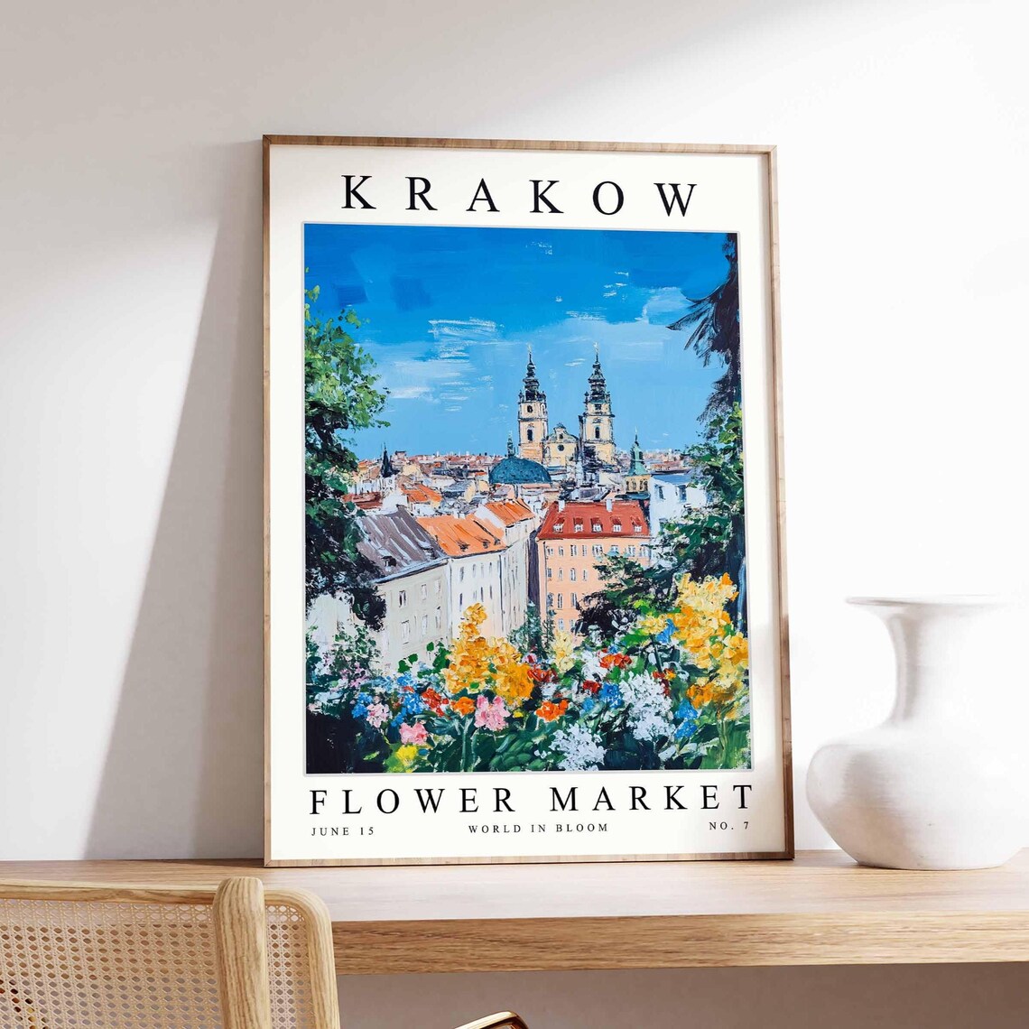 Krakow Flower Market No 7 Old Town Church Towers Skyline Poster