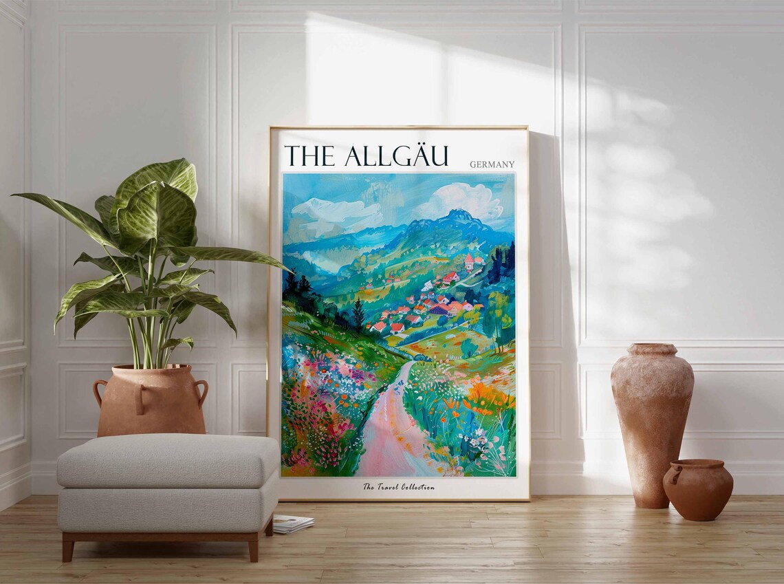 The Allgäu Germany Mountain Valley Wildflower Path Travel Poster - Image 3