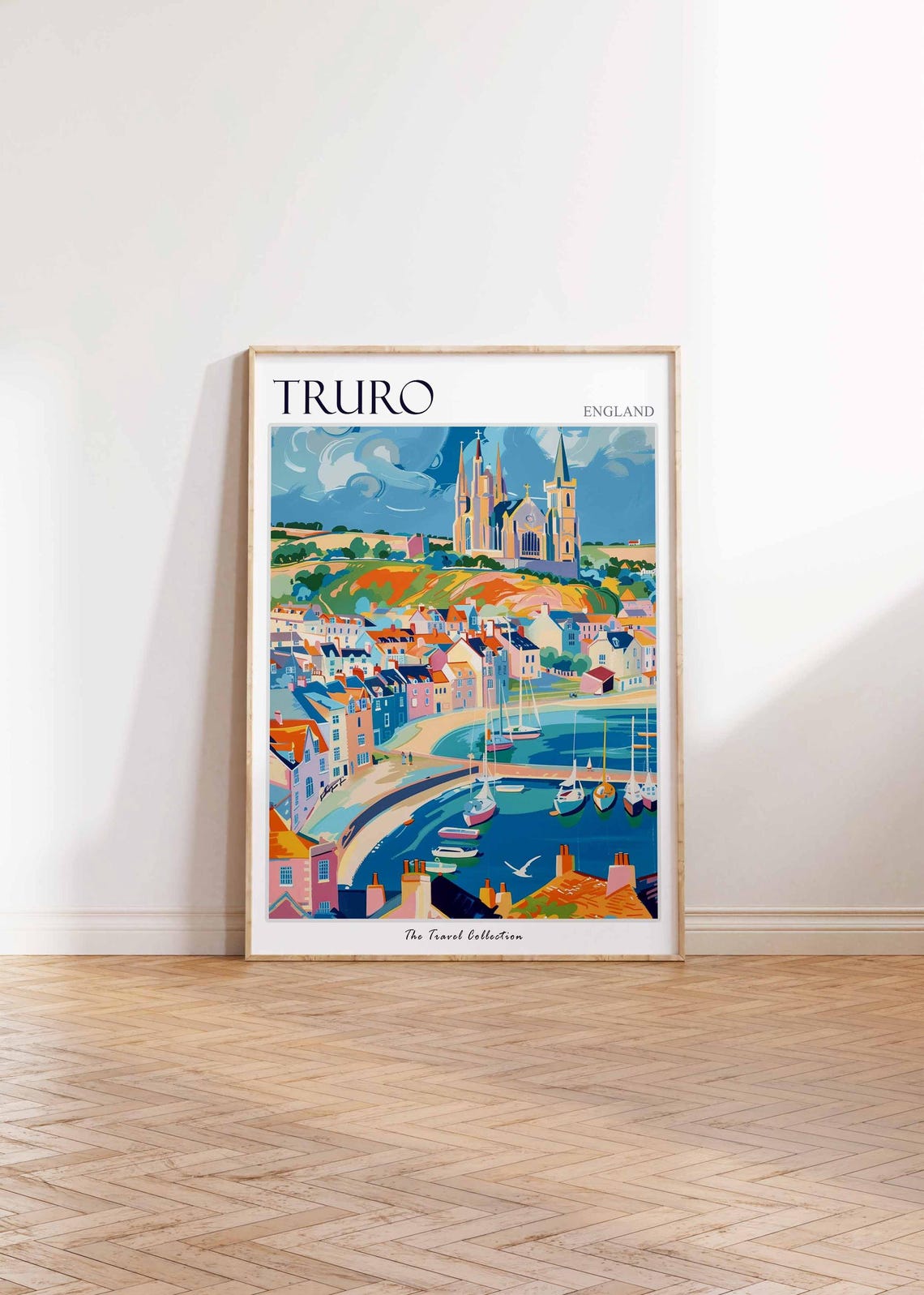 Truro Cathedral Over Colorful Harbor Town England Travel Poster - Image 2