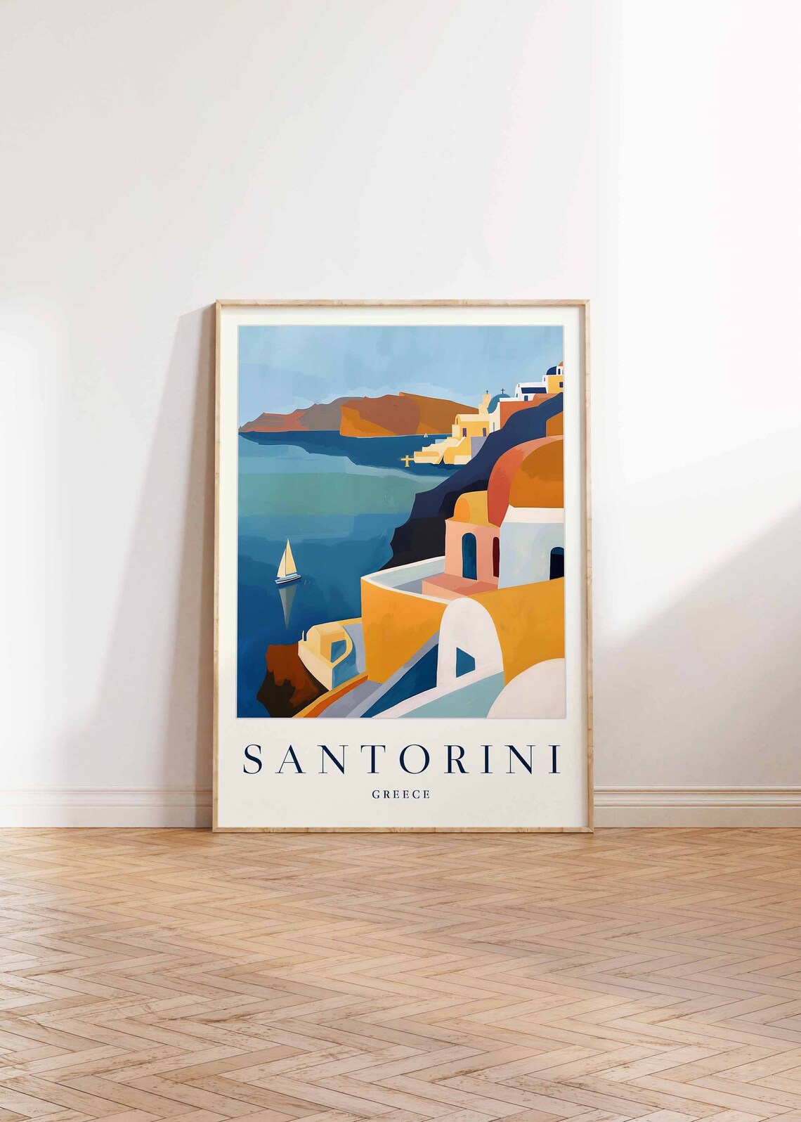 Santorini Greece Cliffside White Houses Aegean Sea Sailboat Poster - Image 2